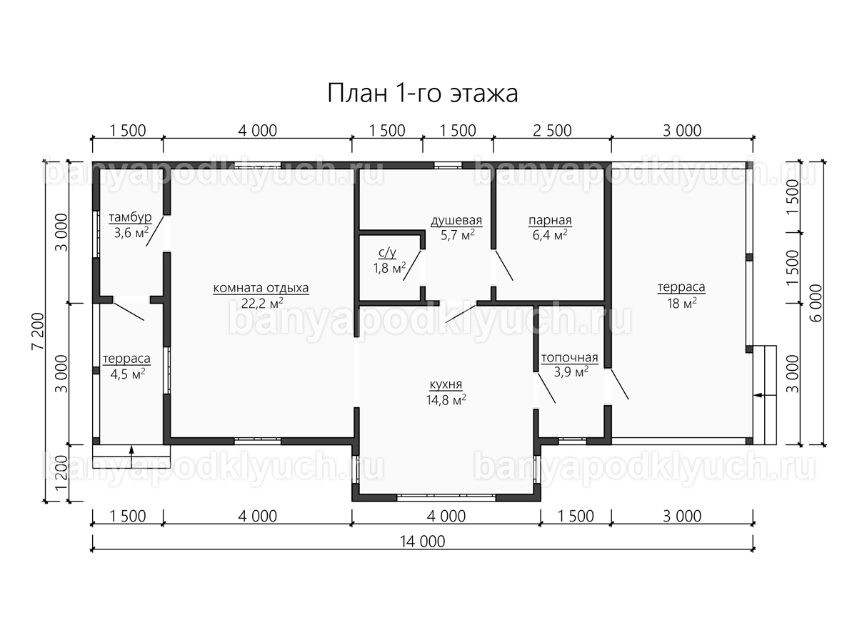 Баня из бруса 14x7.2 м Баня из бруса 14x7.2 м